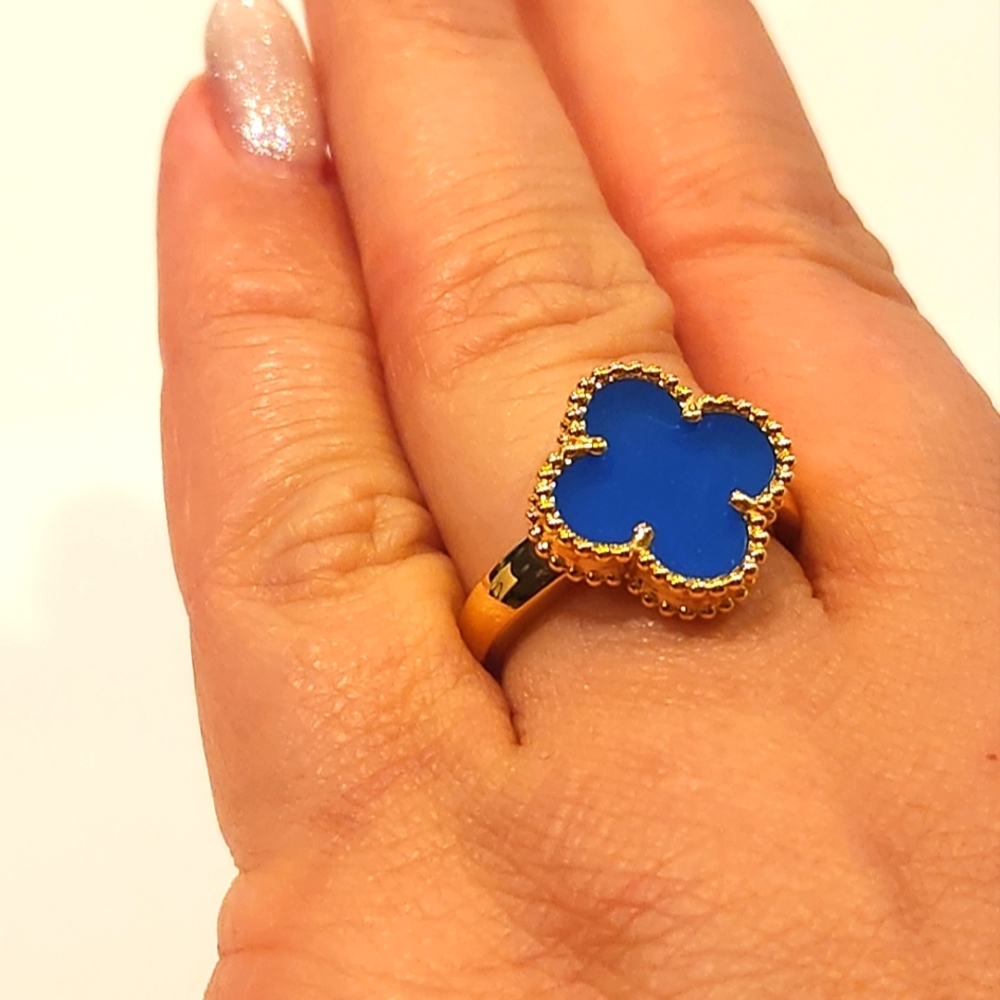 Gold and Blue Clover Ring